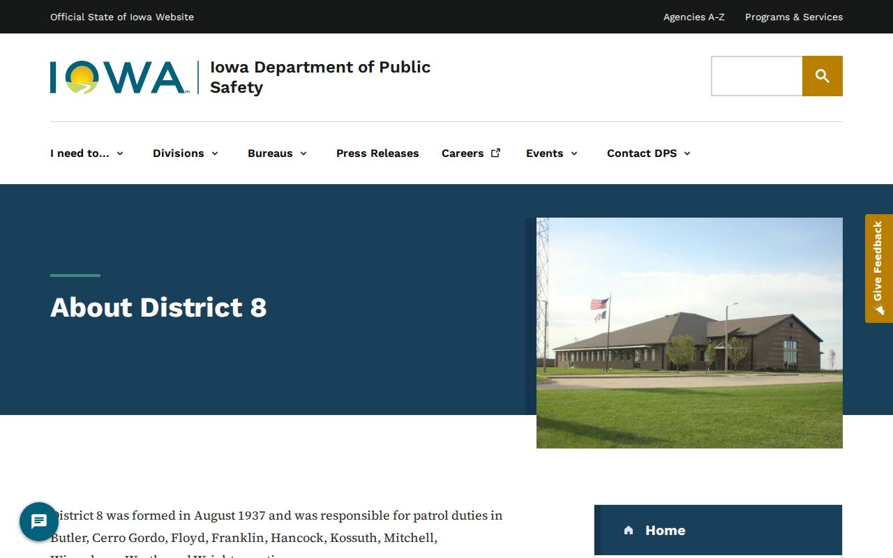 Iowa State Patrol District 8 Mitchell County arrest report office