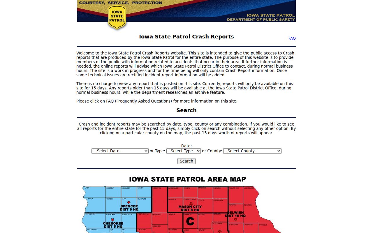 Iowa State Patrol crash records related to Mitchell County arrest reports