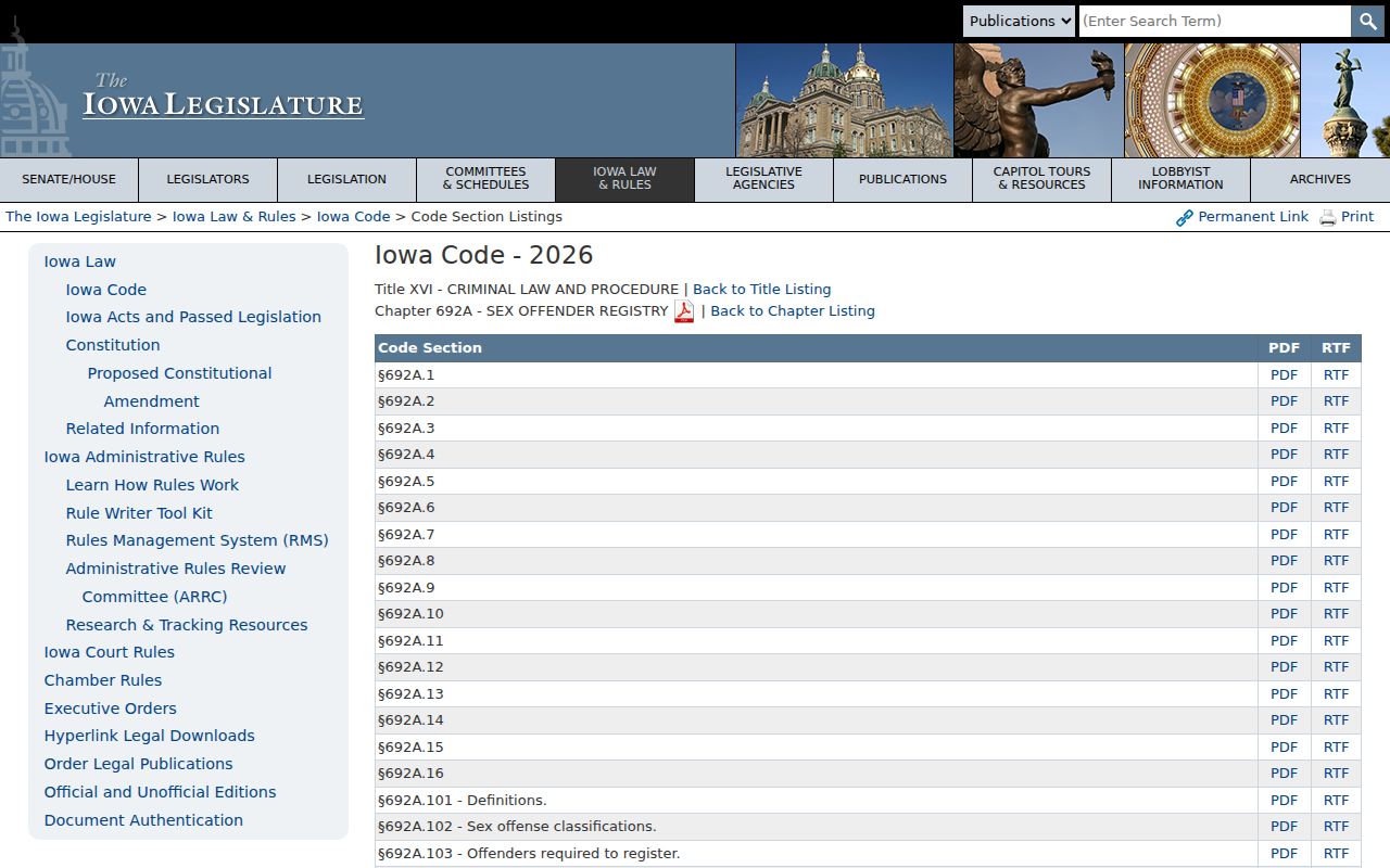 Iowa Code chapter 692A rules for Mitchell County sex offender registry records