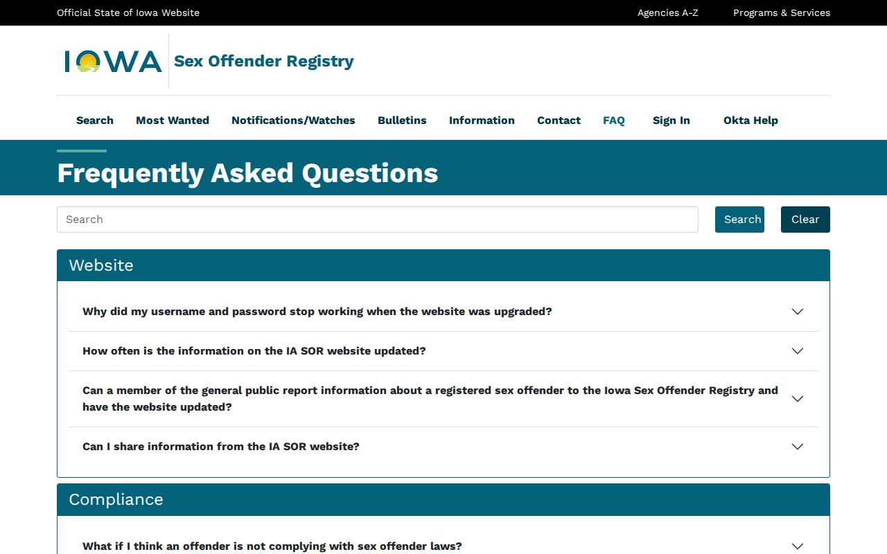 Mitchell County sex offender registry search FAQ and field help