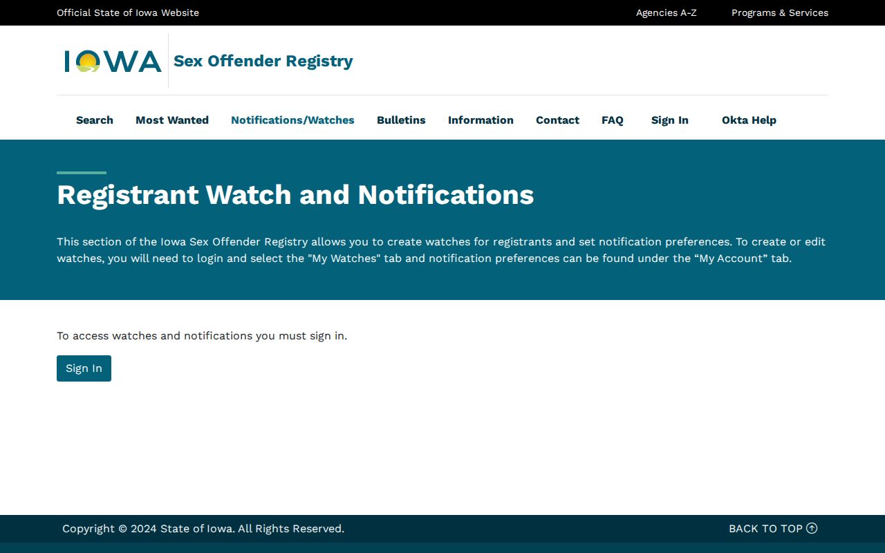 Mitchell County sex offender registry watch signup through Iowa Okta
